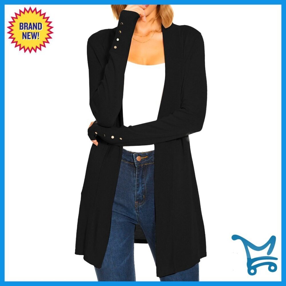 Lightweight Open Front Cardigan Sweater Long Sleeve Ribbed Cuff Elegant Minimal